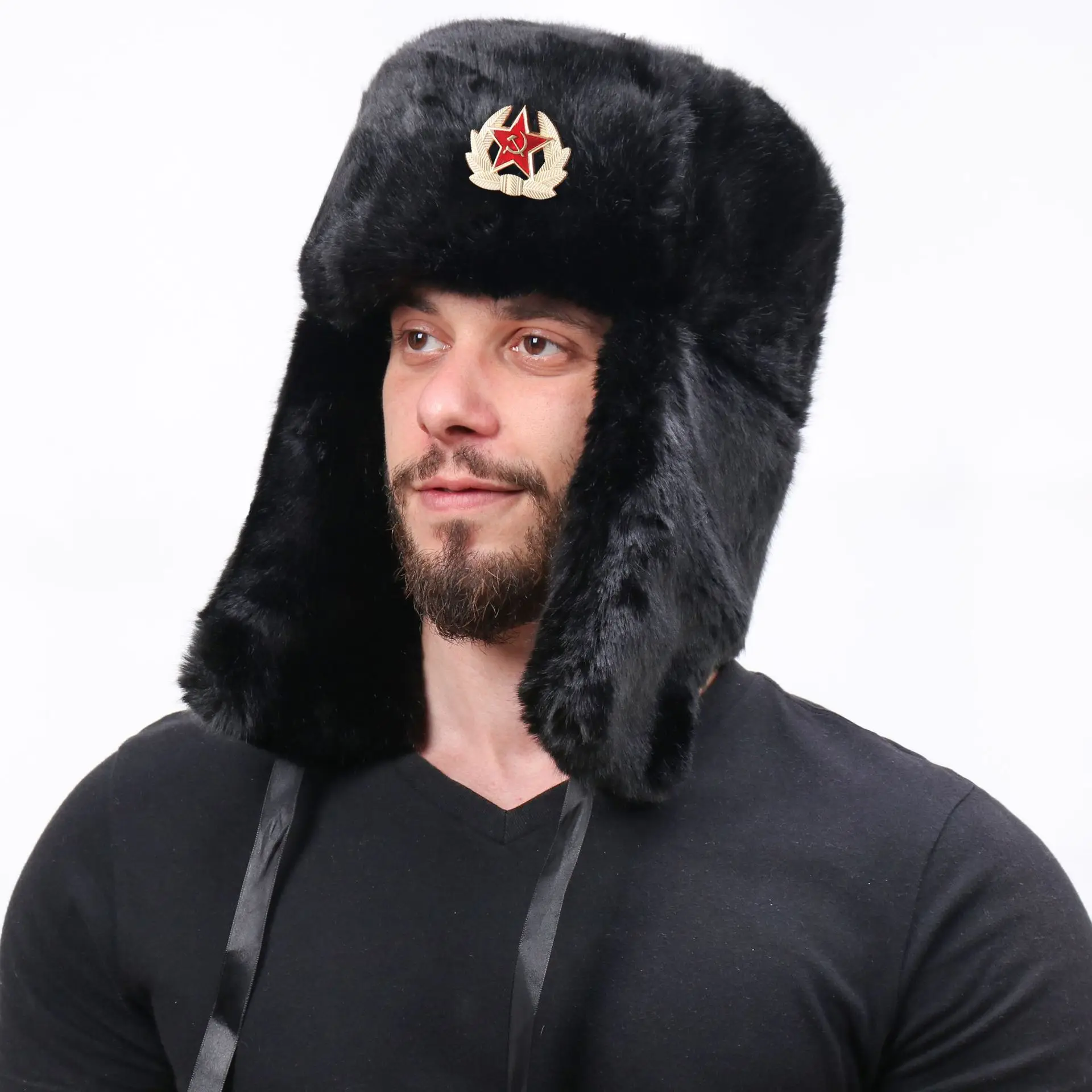 

Badge Lei Feng Hat Outdoor Cold-proof Wig Cap Plus Velvet Thick Winter Warm Ear Protection Cotton Cap