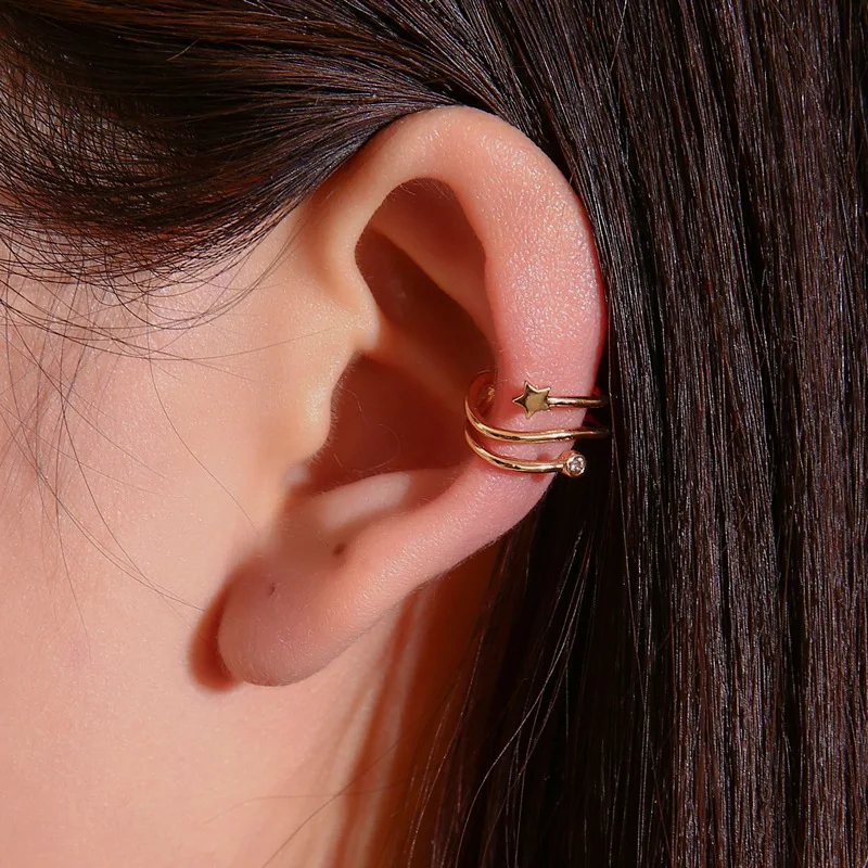 

2023 New Fresh Five-pointed Star Earrings Diamond Star Ear Clip Ear Bone Clip Fashion Single High-end Earrings Without Ear Holes