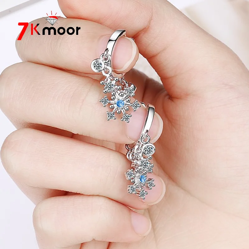 Женские серьги-подвески серебряного цвета, с цирконом