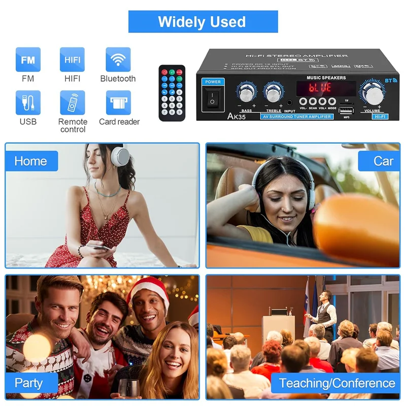 Цифровой усилитель басов AK35 Hi-Fi стерео с поддержкой Bluetooth 2 0 FM USB 100-240 В 12