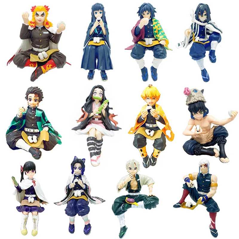 

14cm Anime Demon Slayer Figure Tanjirou Nezuko Zenitsu Inosuke Shinobu Giyuu Eat Rice Balls Kimetsu No Yaiba PVC Action Figurine