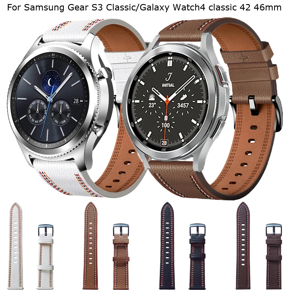 

Ремешок кожаный для смарт-часов, сменный Браслет для Samsung Galaxy Watch 4 classic 42 46 мм/S3, 20 22 мм