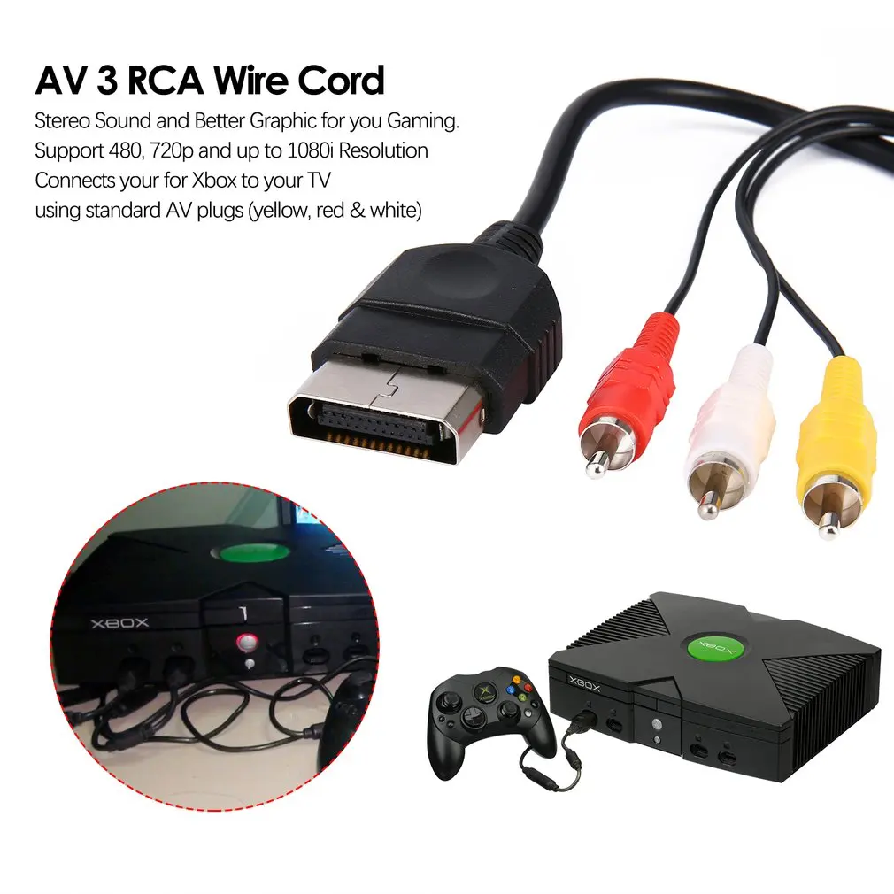 100 шт./лот Замена 6FT аудио видео композитный кабель AV 3 RCA провод шнур для Xbox