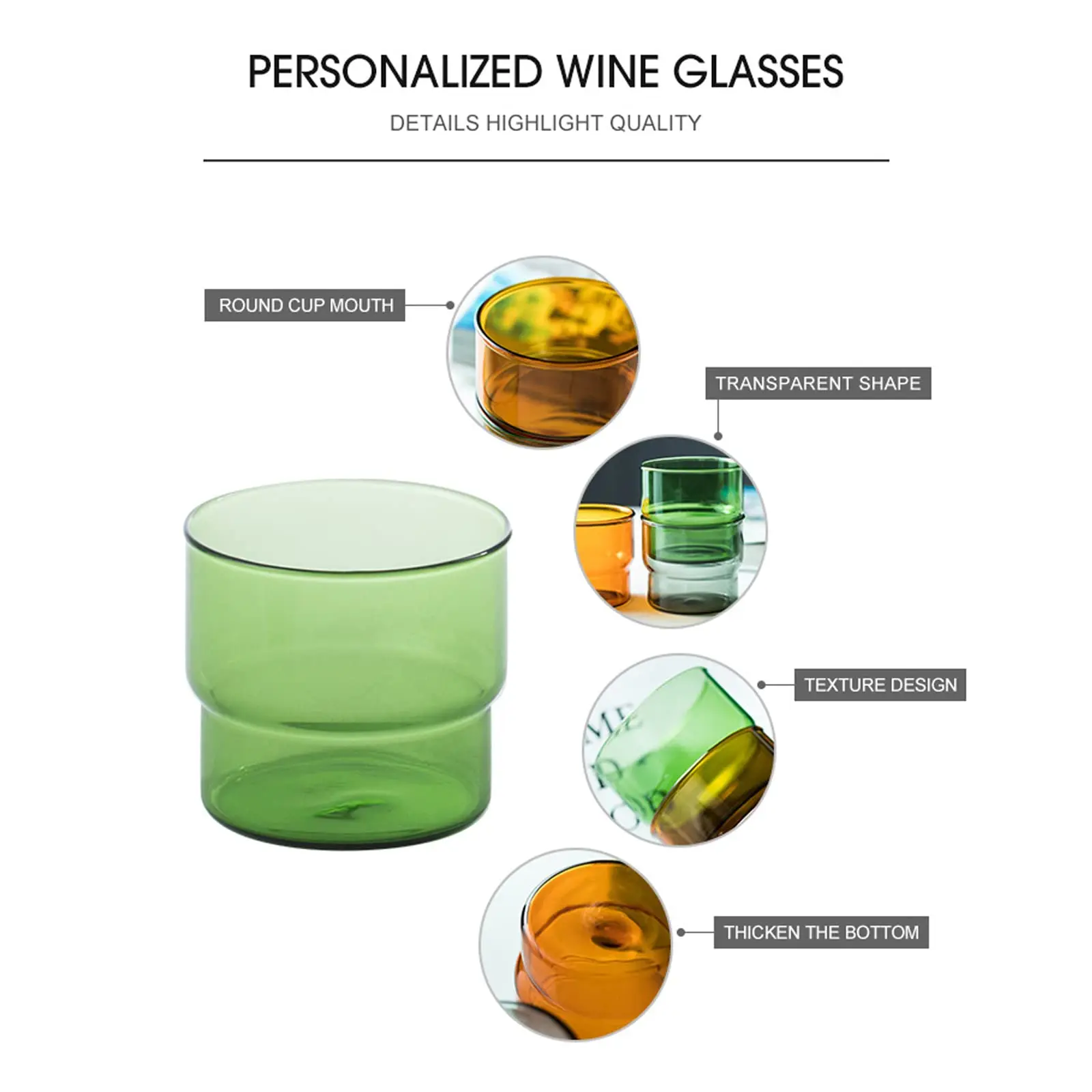 Винтажный набор из 4 Штабелируемых цветных стеклянных стаканчиков-Премиум тумбы