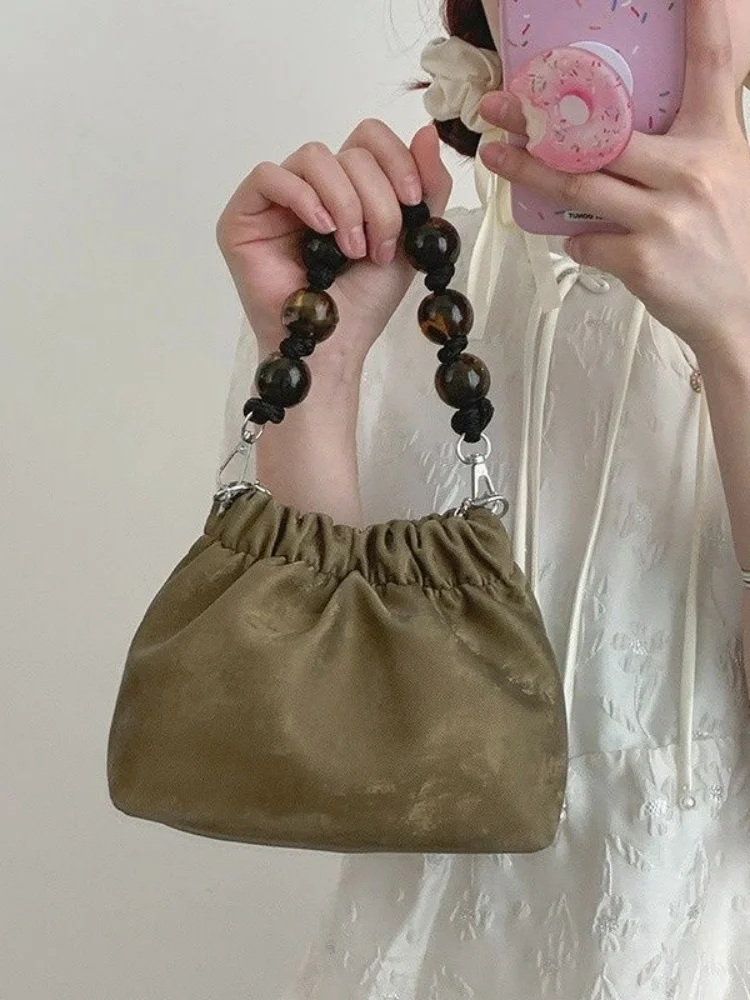 Модная велюровая сумка-мешок с бисером женская сумка через плечо универсальная