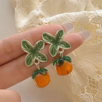 korean sweet glass persimmon women earrings fashion boho leaf plant pendant drop earrings summer beach party jewelry gift 2022