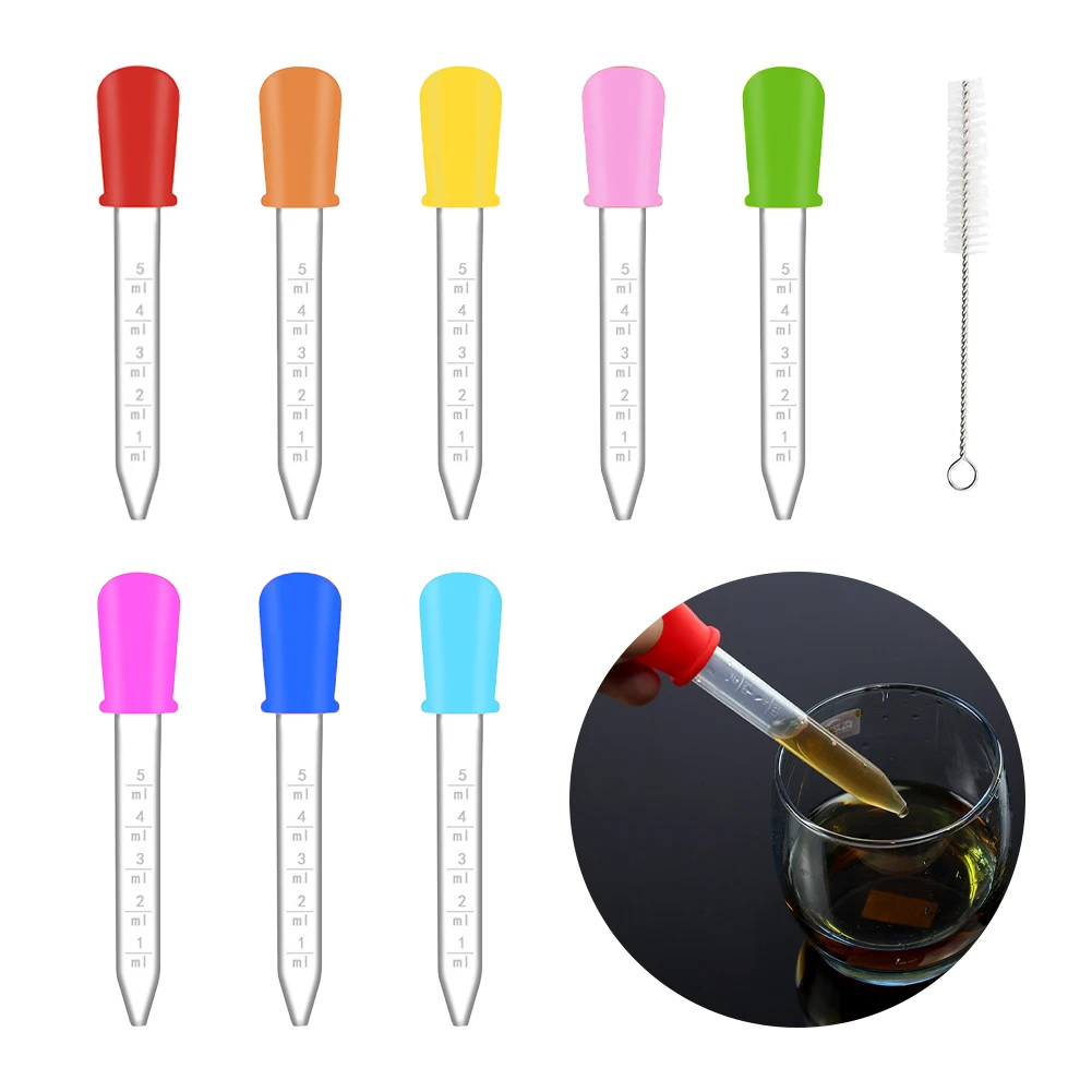 

8pcs Silicone Dropper with Scale 5ml With Cleaning Brush Liquid Dropper for Kids Baby Feeder Clear Multifunctional DIY Craft