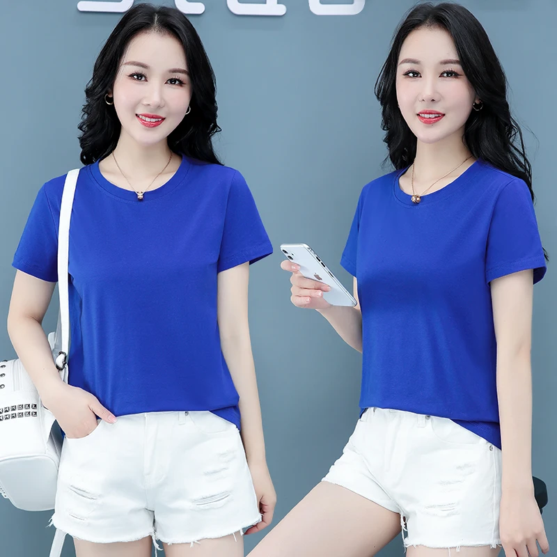 

Female Pure Cotton Pure Color Women'S Short Sleeves Summer 2022 New Loose Short Bottomed Shirt T-Shirt Summer Solid Color Top
