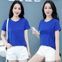 female pure cotton pure color womens short sleeves summer 2022 new loose short bottomed shirt t shirt summer solid color top
