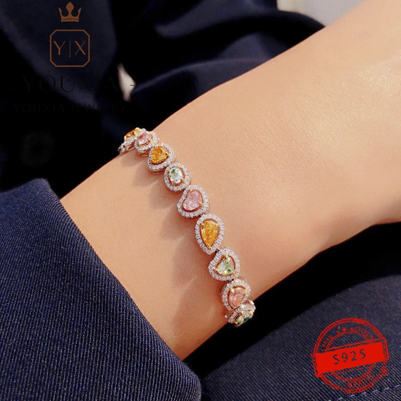 

1:1 Luxury Geometry Bracelet With Colorful Zircon Natural Stone Vintage S925 Silvery Fine Jewelry For Women Wedding Gift Jewelry