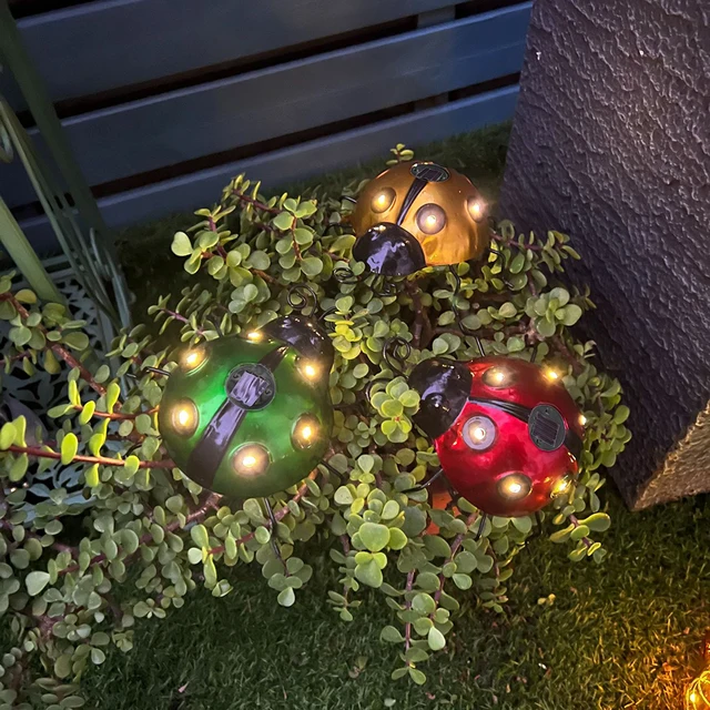 Solar LED Ladybugs Lights Waterproof IP65 Outdoor Yard Art Garden Sculptures Decorations for Garden Yard Patio Landscape Lamp 3