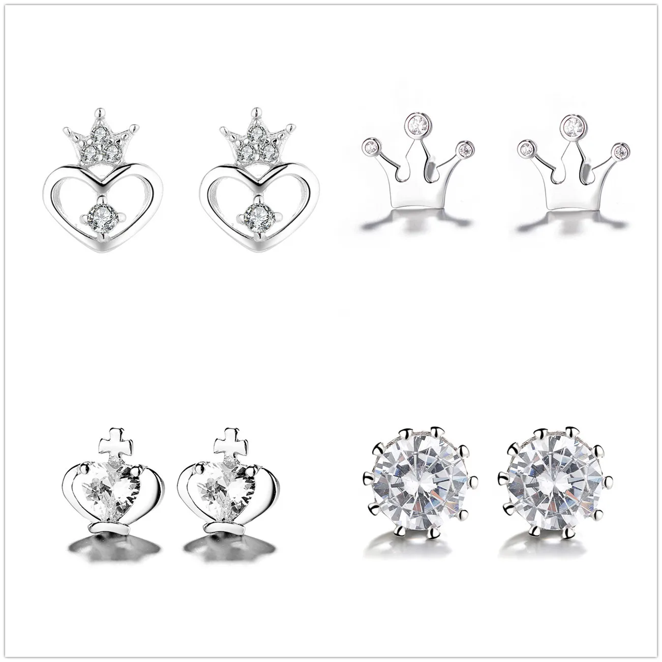 

Женские серьги-гвоздики из серебра 925 пробы, с короной и сердцем