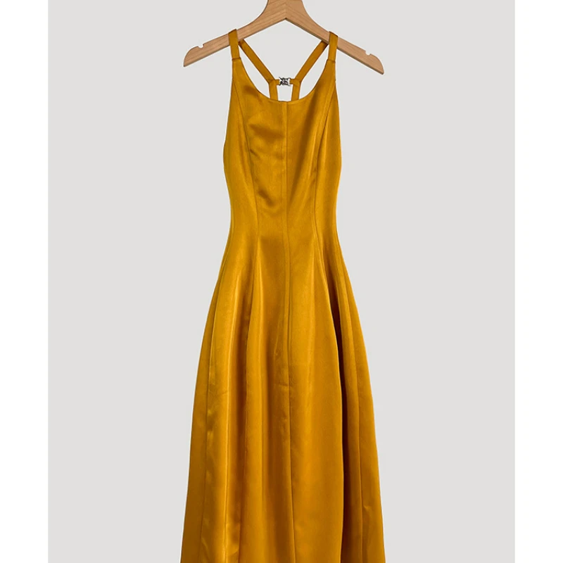 2023 Spring and Summer New Sleeveless Lantern Skirt Solid Color Waist Strap Dress Women