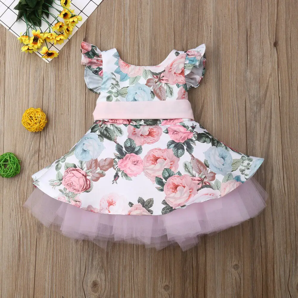 

Baby Girl Floral Print Bow Dress Princess Tutu Dress Ball Gown 6M-4Y Infant Toddler Kids Summer Sleeveless Sundress Outfits 2022