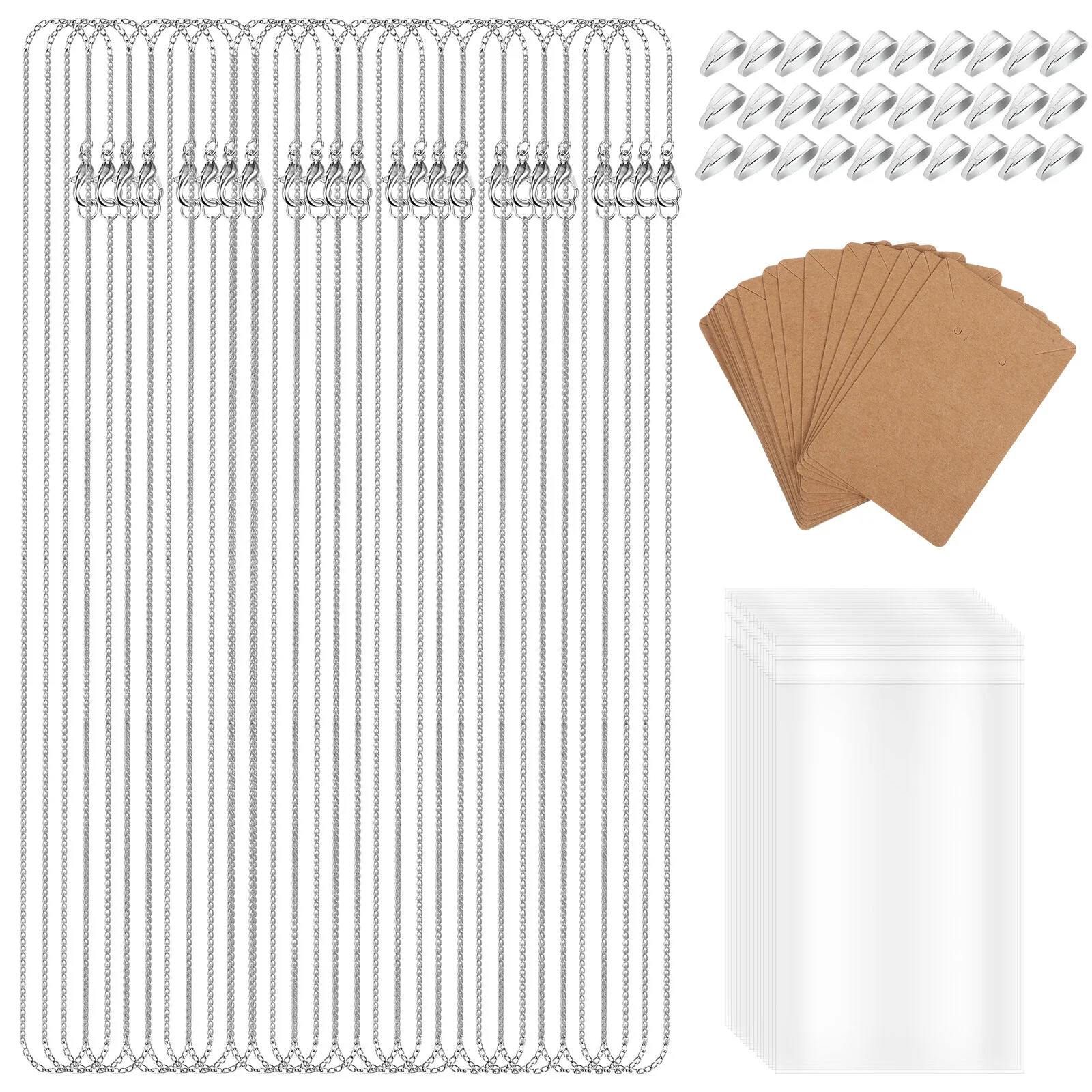 

30 Pcs Necklace Supplies DIY Chain Silver Girls' Earrings Chains Chain: Copper Clip: Cardboard: Kraft Paper Bag: Making Man Men