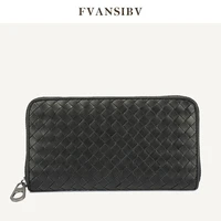 mens top real leather long storage wallet sheepskin woven luxury brand business clutch multi card slot large capacity 2022