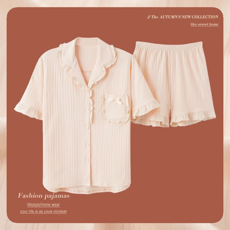 Short Sleep Tops Shorts 2Pcs/Set Cotton Sleepwear For Women Plus Size M-3XL Pajamas Set Korean Nightwear outfits pyjama pour fem