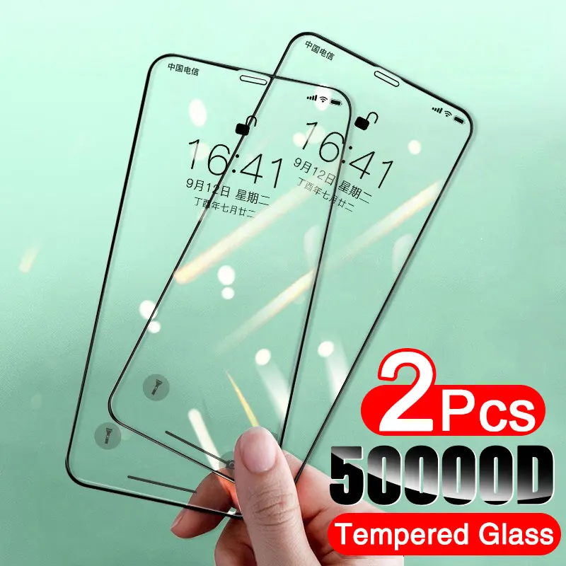 

Закаленное стекло с полным покрытием для iPhone, Защита экрана для iPhone 13, 12, 11 Pro Max, X, XR, XS Max, 7, 8, 6, 6s Plus, SE, 2 шт.