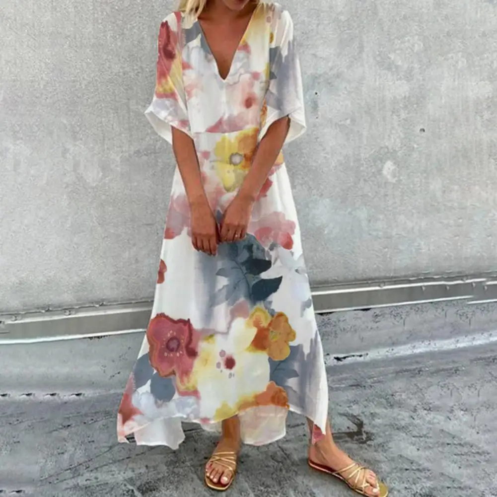 

Ankle Length Shrink Resistant Vivid Flower Printing Ladies Loose Maxi Dress Female Clothes