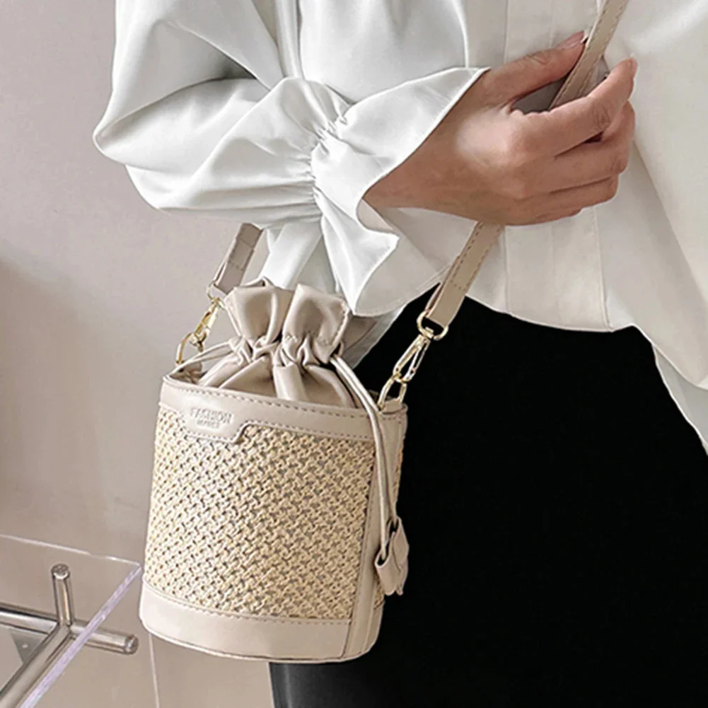 

Summer Beach New Round Straw Tote Bag Raffia Straw Bucket Bags Round Bucket Shoulder Messenger Bag Handbag Designer Women's Bag