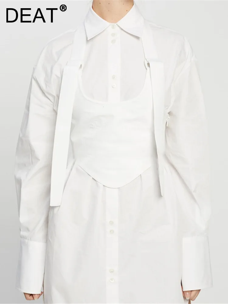 

Женское однобортное платье-рубашка DEAT, комплект из 2 предметов, однотонное платье с регулируемой талией, WO160, лето