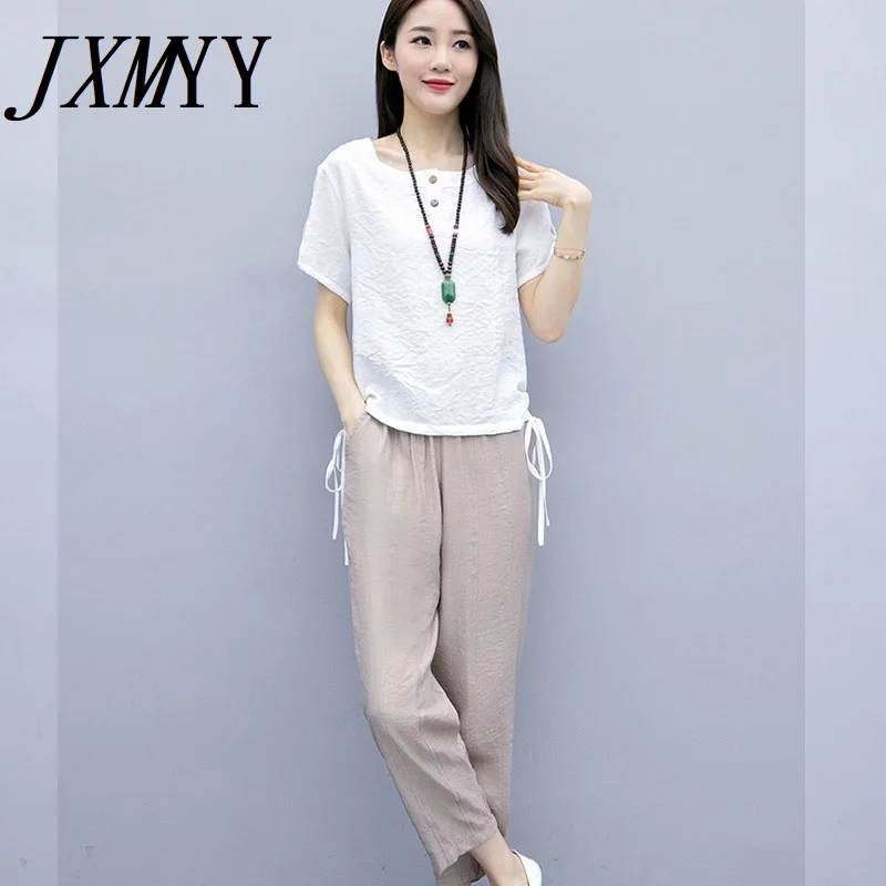 

Женский костюм JXMYY, костюм для матери, комплект одежды большого размера для женщин среднего возраста, комплект из 2 предметов, Женский Топ с д...