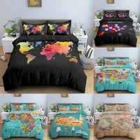 world map luxury bedding set vivid printed colorful bed duvet cover with pillow covers soft cozy home textiles queen size 23pc