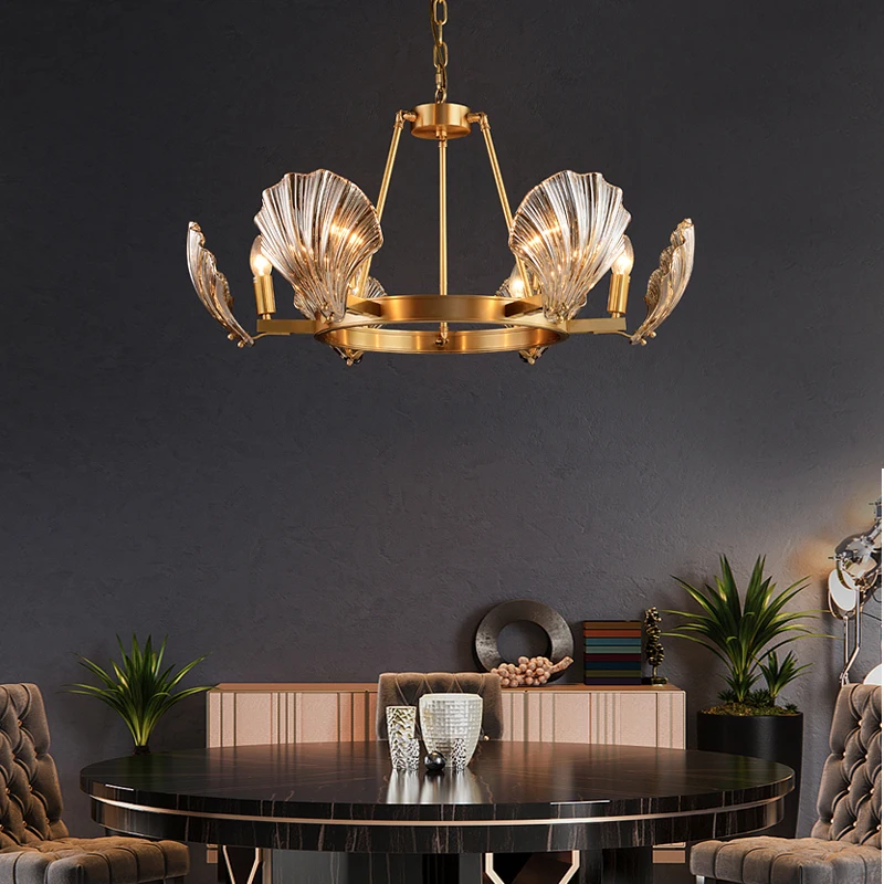 

Shell Glass Dimmable Ceiling Chandeliers 2022 Hanging Lamp LED Lights Lustres Home Lamp Remote Control for Bedroom Free Shipping