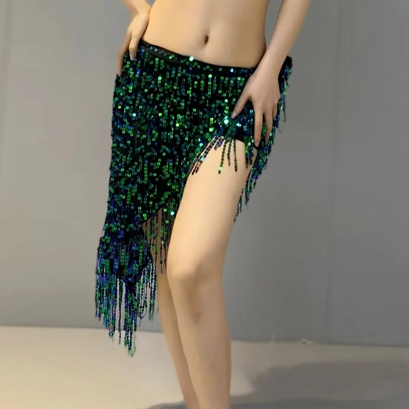 

Тренировочный костюм для танца живота, набедренный шарф с цепочкой на талию, новинка 2023, облегающая юбка с блестками, костюм для выступлений в тяжелой промышленности Ximi