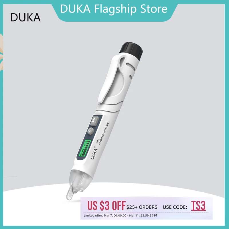 

DUKA Voltage Detector Indicator Non-Contact Smart Test Pencil Live/phase Wire Breakpoint NCV Continuity Tester EP-1