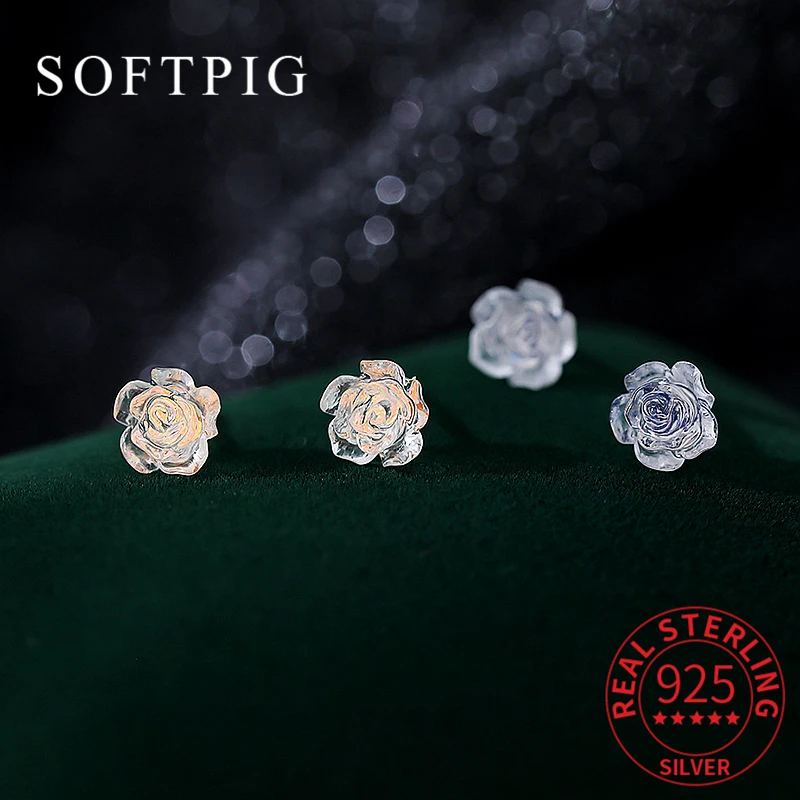 

SOFTPIG Real 925 Sterling Silver Flower Stud Earrings for Fashion Women Cute Plant Fine Jewelry Minimalist Accessories