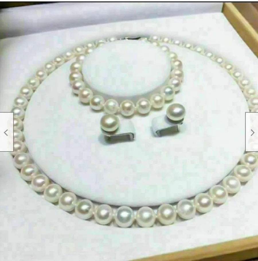 

Hot selling AAAA 9-10mm Akoya White Pearl Necklace Bracelet Earring Set