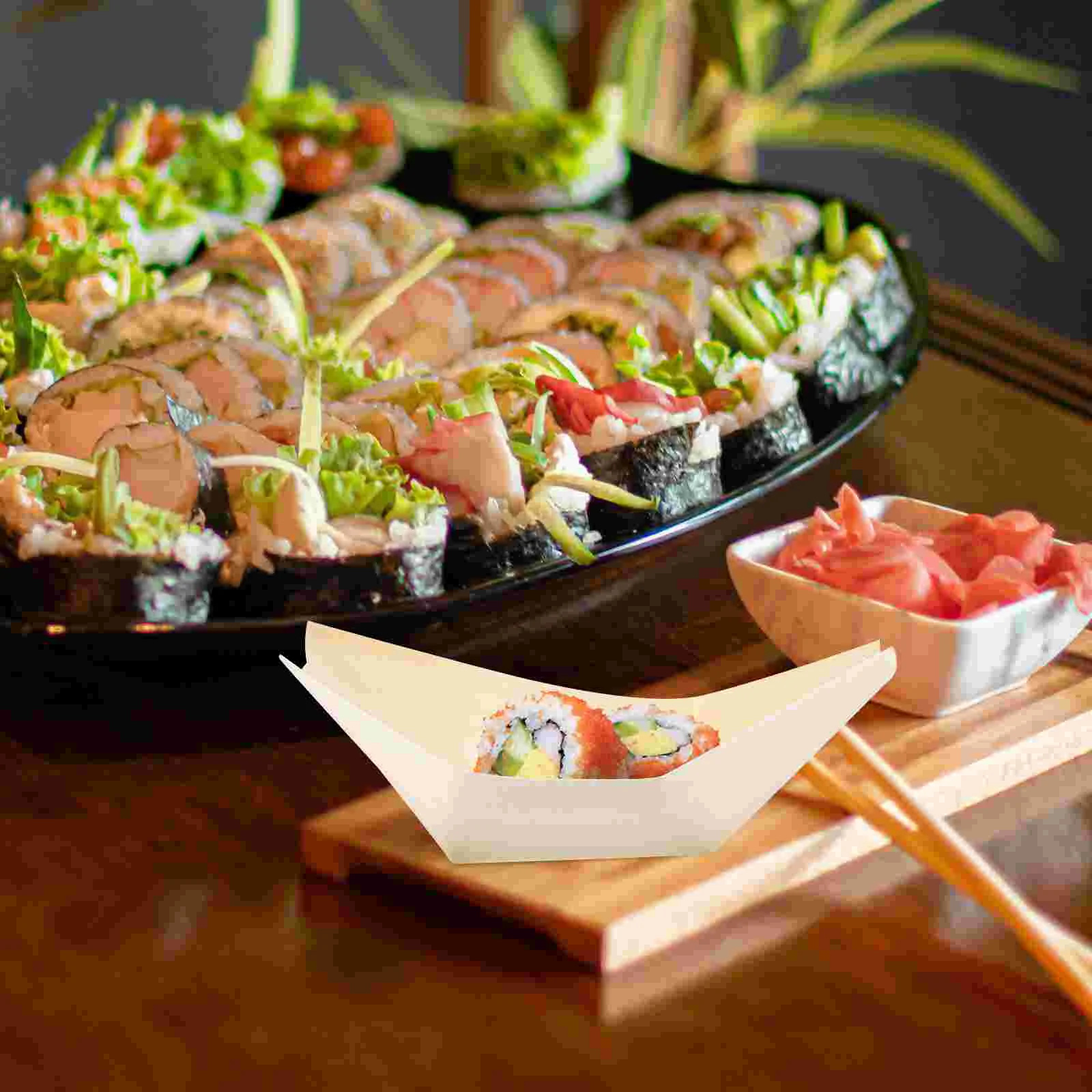 100 шт. деревянные столовые приборы тарелка для еды поднос закусок тарелки суши