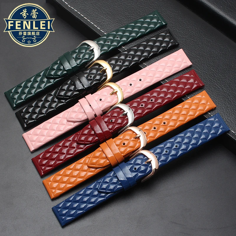 

Lacquered Fashion leather Watch band Diamond plaid For For Folli Follie WF1B005SP Casio Watch strap 14mm 16mm Ladies Bracelet