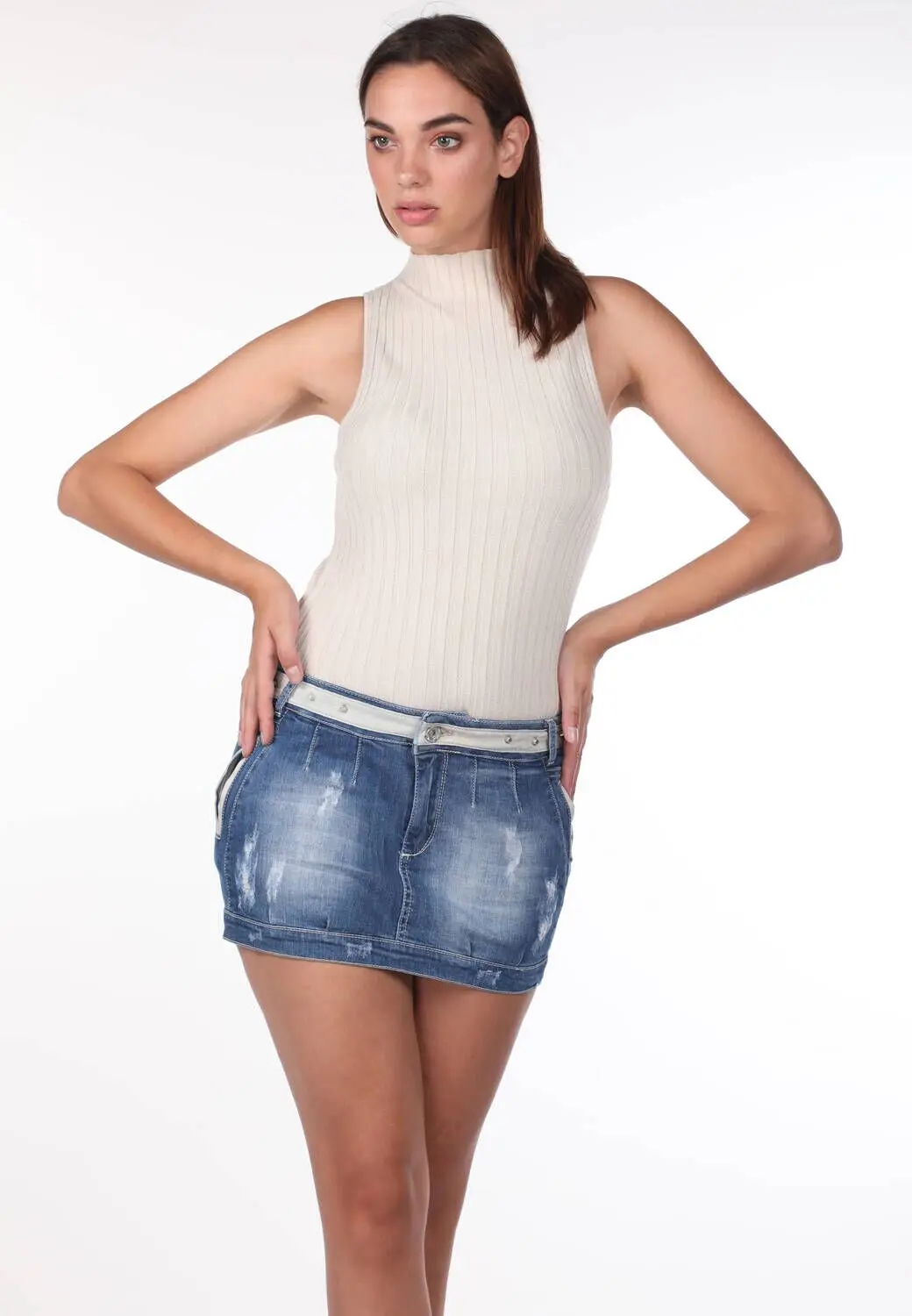 

Blue White Womens Mini Jean Skirt