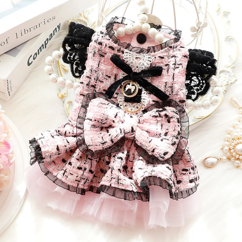 

Princess Skirt Pet Dog Clothes Sweet Dress Clothing Dogs Super Small Cute Chihuahua Print Spring Autumn Pink Girl Mascotas