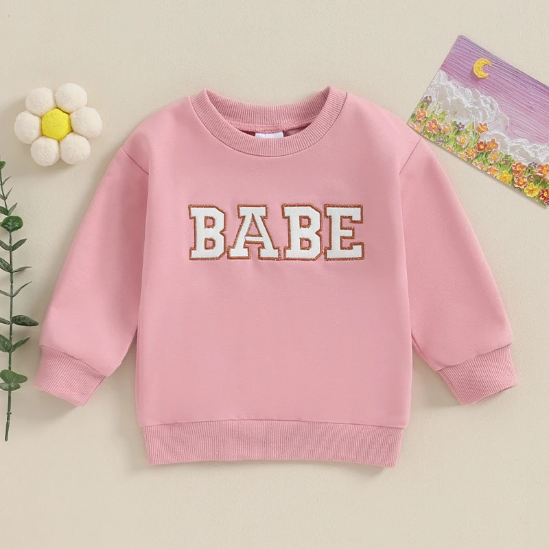 

BULINGNA Casual Toddler Baby Girl Fall Winter Sweatshirt Babe Letters Embroidery Long Sleeve Pullover Tops