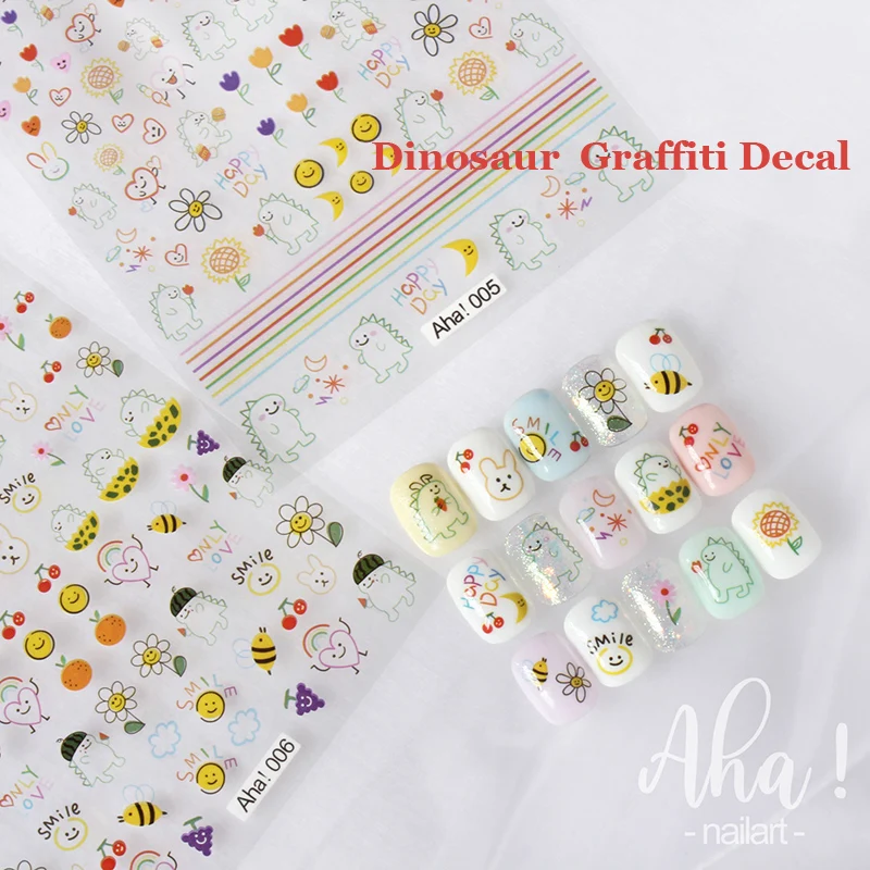 

1Pcs Korean Nail Art Cute Dinosaur Kawaii Stickers Decal Cartoon Graffiti Korean Self-adhesive Simple Strokes Painting Nail Foil