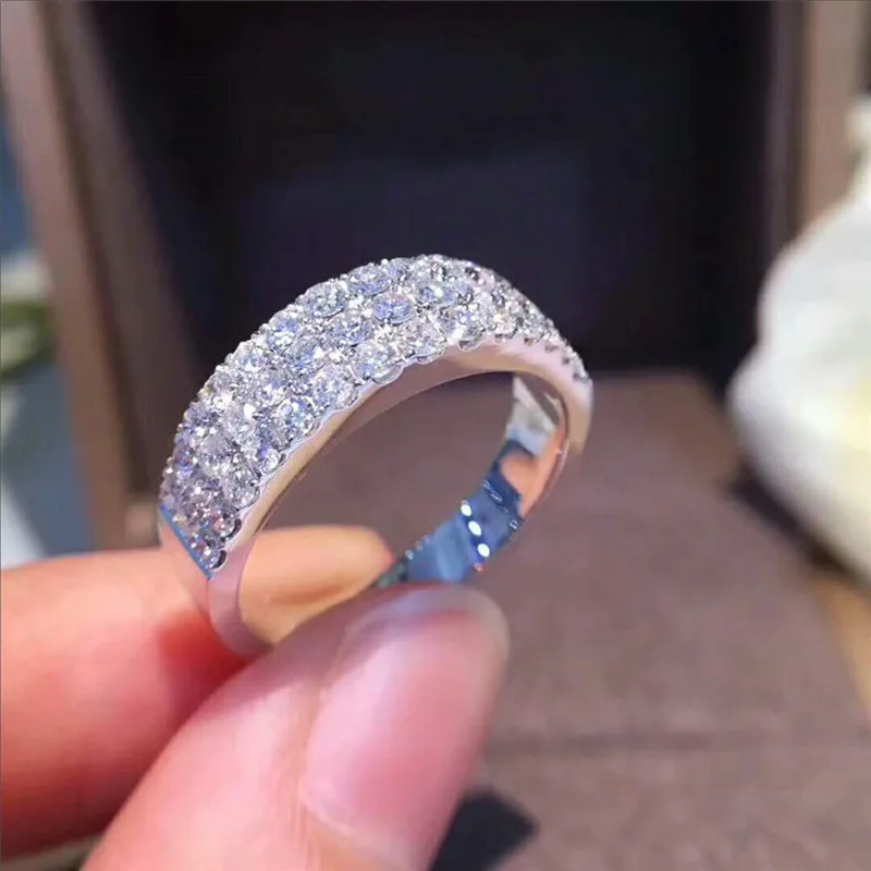 

Wholesale Tension Setting Silver Color Simple Three Row White New Style Fashion Women's Ring