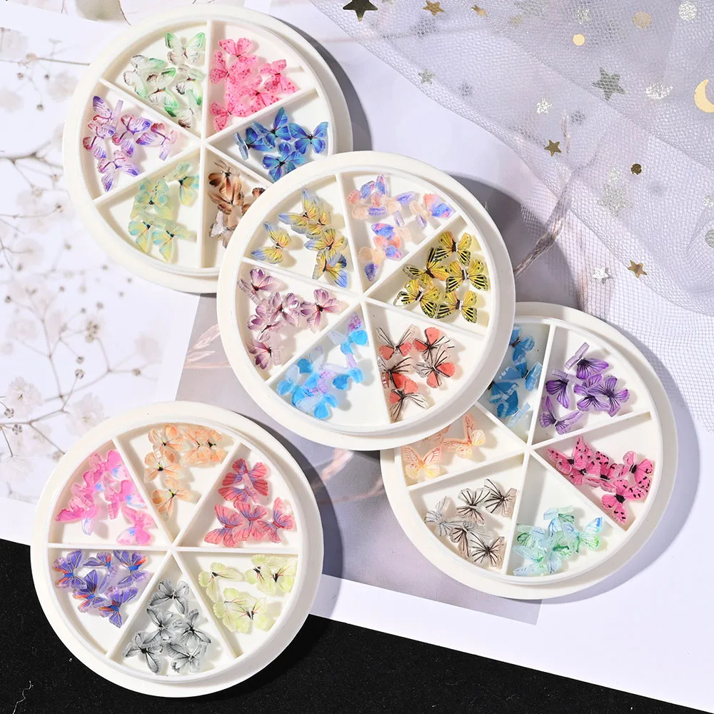 

6Grid/Box Butterfly Nail Charms Acrylic Colorful Butterflies Decoration Gem Jewelry 30pcs 3D Rhinestone Manicure Accessories 8*7