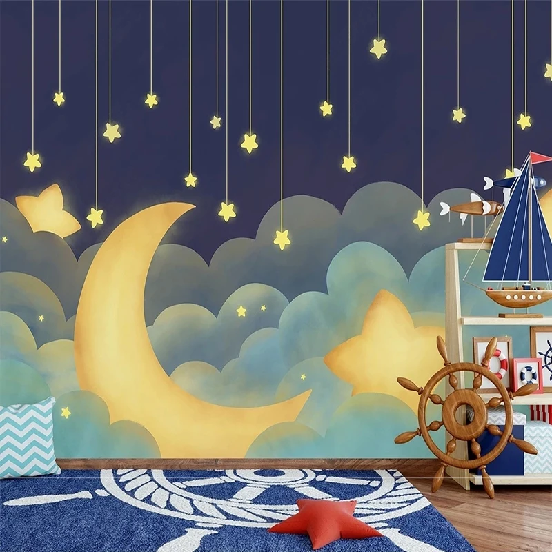 

Фотообои ручной росписью звезды и луна мультфильм звездное небо детская комната фон стены Papel де Parede Tapety обои искусство