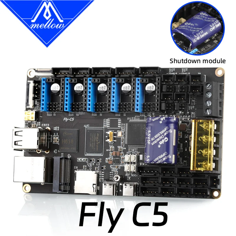 Фото Материнская плата Mellow FLY C5 V1.0 SOC H618 MCU H723 550 МГц для высокоскоростных аксессуаров для 3D-принтеров DIY E3 V3.0 Ender3 V2 CR10 Voron V0.1 №1