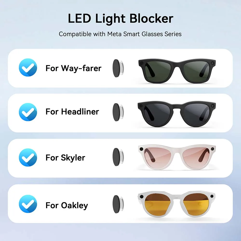 Фото AMVR LED-блокираторы света для умных очков Ray-Ban Meta Wayfarer/Skyler/Headliner/Oakley Meta HSTN, светозащитные наклейки №3