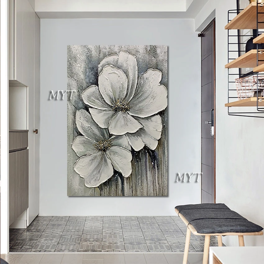 

Canvas Art Wall Decor Gray Textured Abstract Flower Oil Painting No Frame Home Decor Dropshipping Picture For Living Room