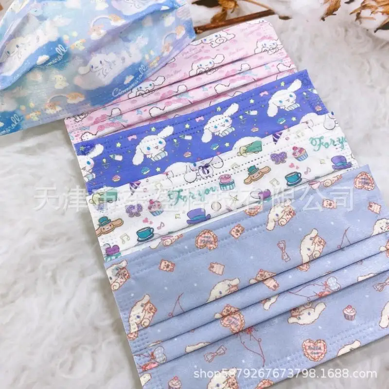 

50Pcs Kawaii Sanrios Anime Cinnamoroll Cartoon Cute Dog Doll Printing Non-Woven Disposable Adult Mask Toys for Grils Gifts