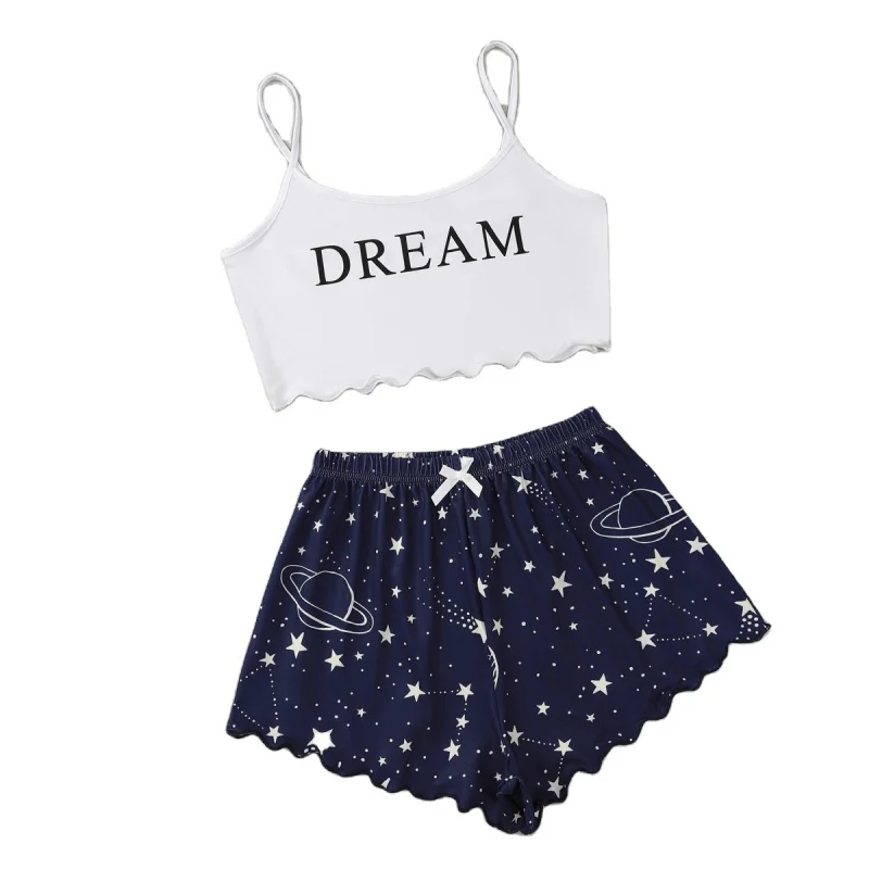 

Sexy Summer Pajamas Sleepwear for Women Sleeveless Spaghetti Strap Summer Pyjamas 2pcs Top Shorts Pajamas Sets Nightwear