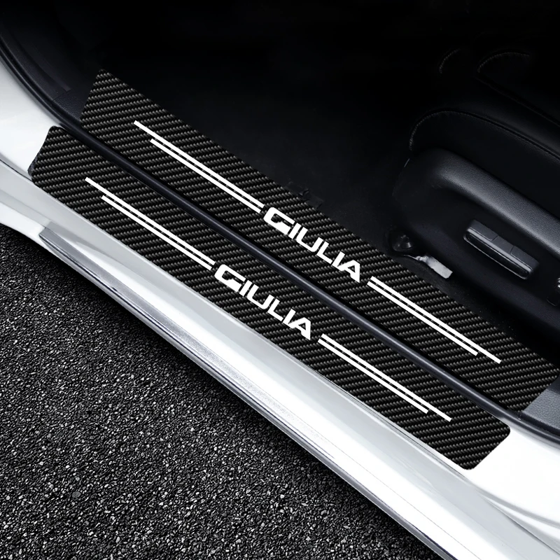 

4 PCs/set Car Sticker Door Carbon Leather Fiber Sill Plate Anti-scratch Protection Stickers For Alfa Romeo Giulia Auto Interior