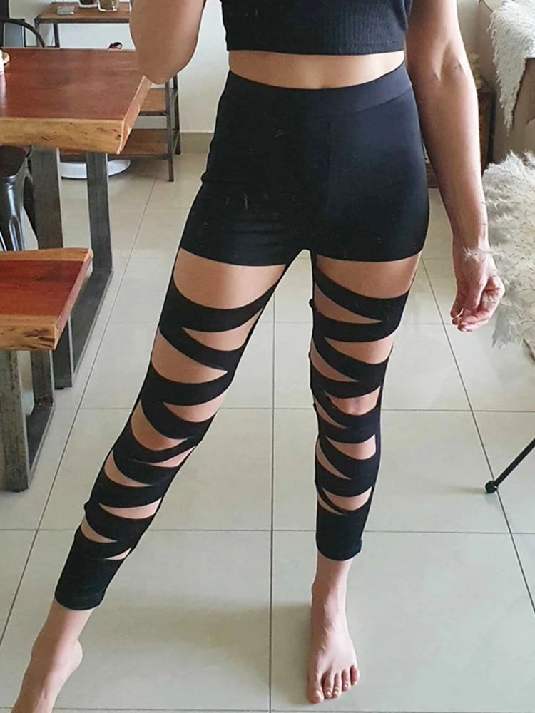 Summer Black Sexy Leggings Women Bandage High Waist Yoga Pants Female Trousers Elastic Cross Gym Sportswear Push Up Leggins