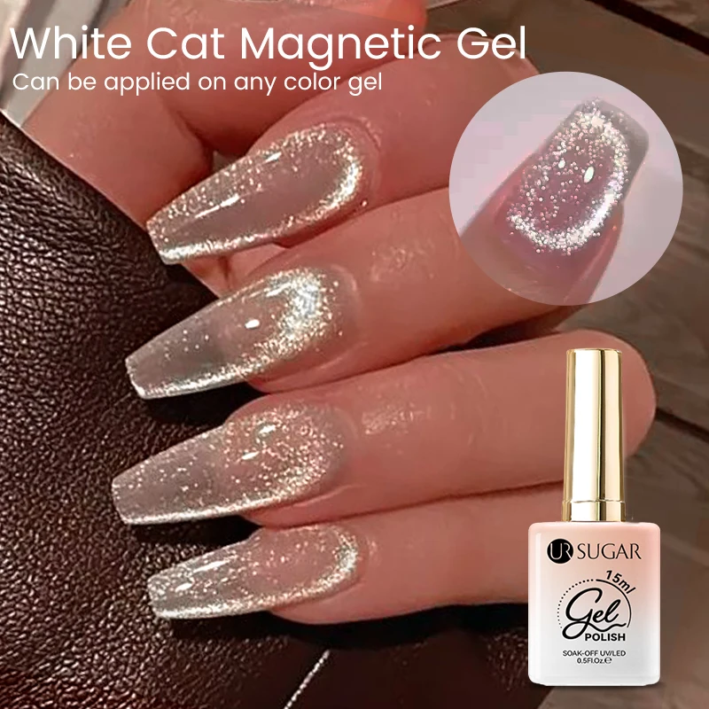 Фото UR SUGAR 15 мл Super Shine White Cat Магнитный гель для ногтей Soak Off УФ-гель Зеркальное стекло Cat Magnet Гель-лак Полуперманентный УФ-гель №4