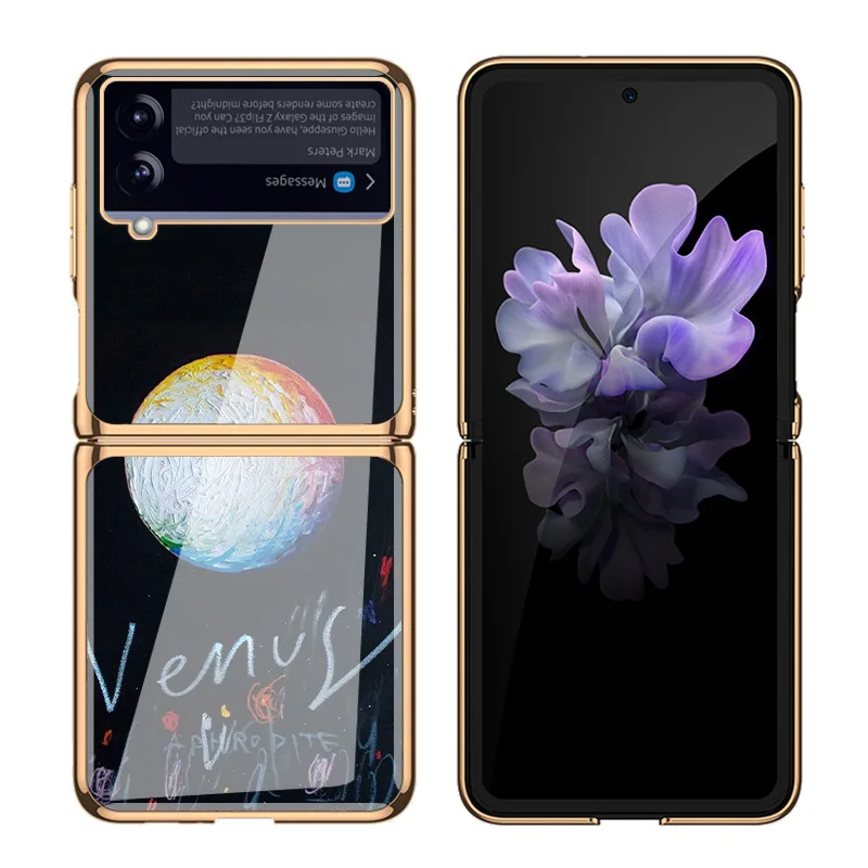 Romantic Starry Sky Phone Case for Samsung Z Flip 3 4 Case Luxury Tempered Glass Flip4 Shockproof Case for Galaxy Z Flip4 Case